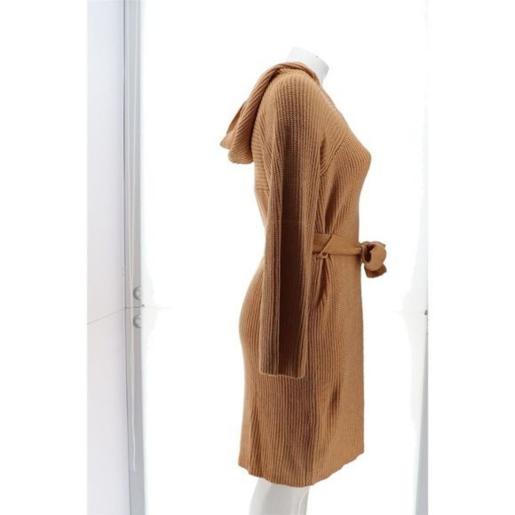 NWT SKINNYGIRL CARLY KNIT SWEATER BELTED DRESS WITH HOOD TAN XS - Picture 7 of 12